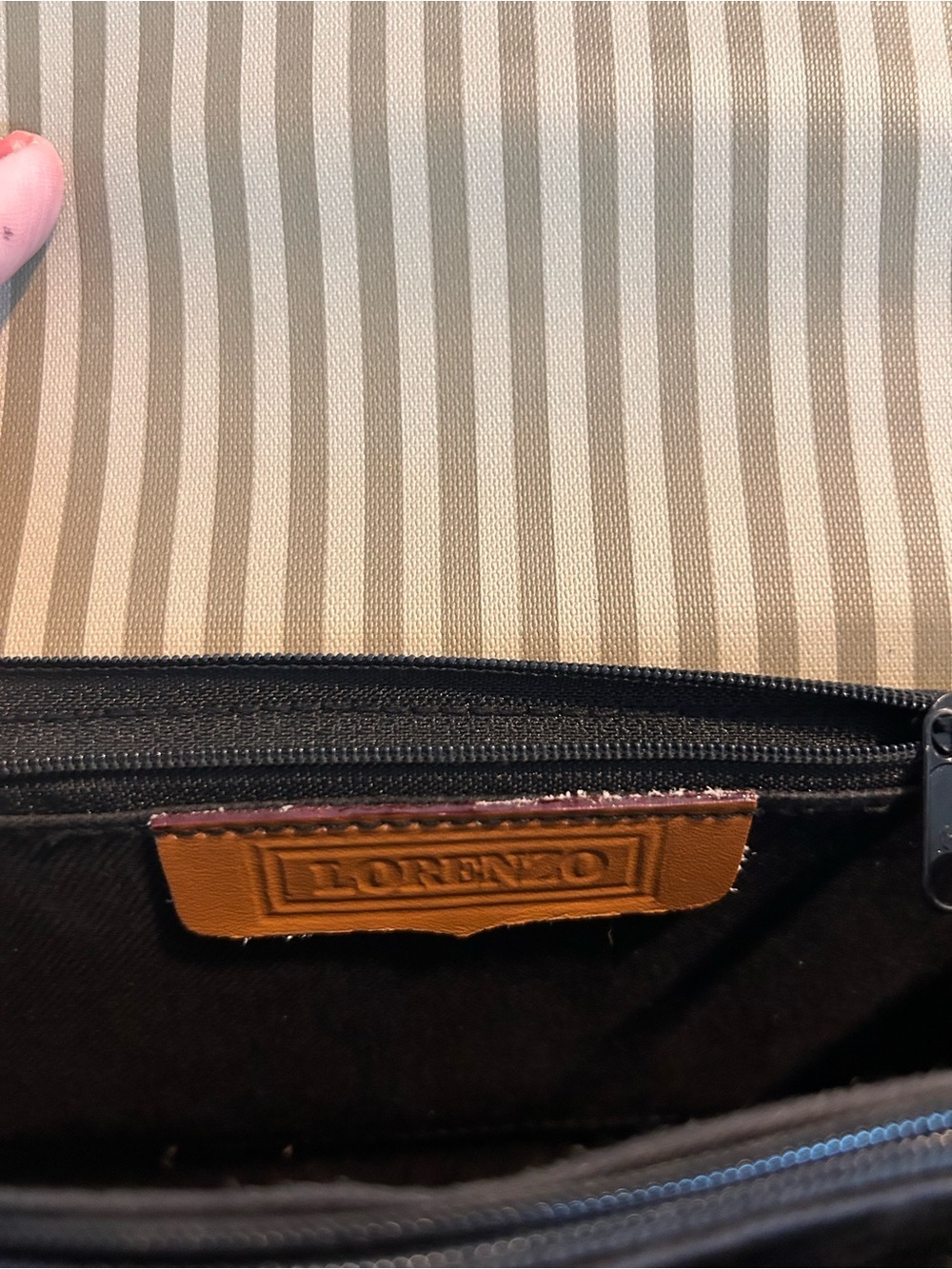 Lorenzo Tan Stripe Crossbody Bag with Leather Trim - Picture 6 of 7